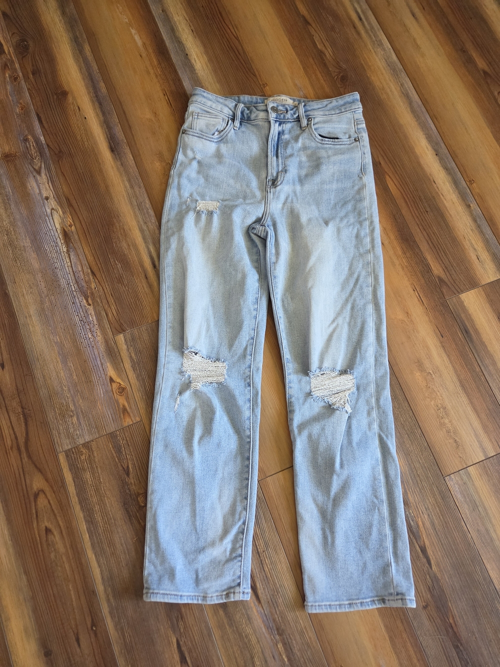 Light Blue Distressed Straight-Leg Jeans Size 27 By Hidden